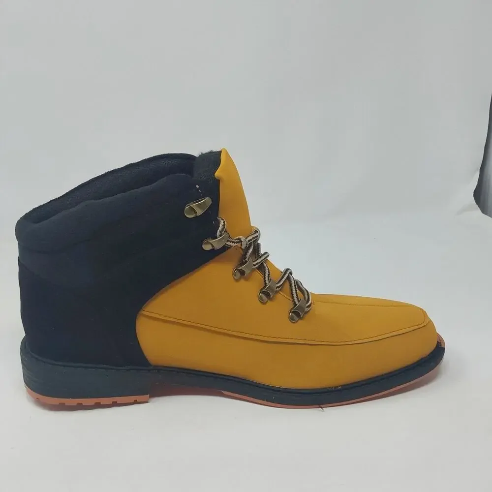 Mens Yellow Black Hiking Boots Lace Up Outdoor Work Boots Size 8.5 US/ 42 EU